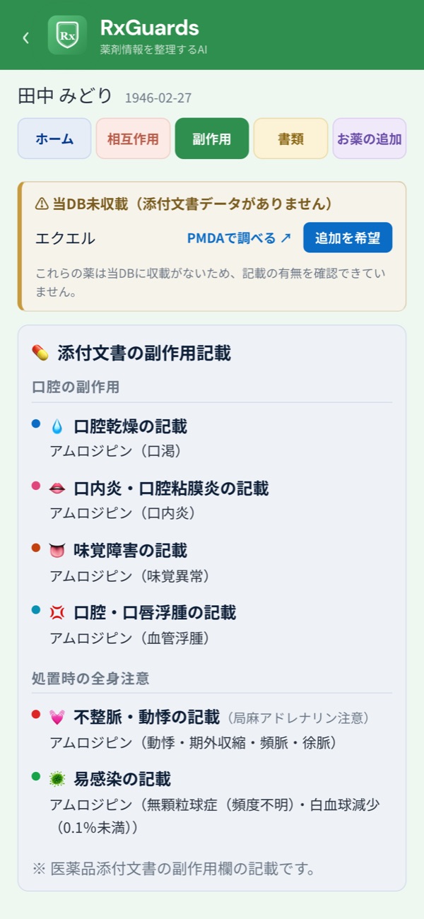 当DB未収載の表示